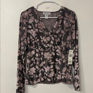 Nine West Floral Wrap Top - Black and Pink Y2K